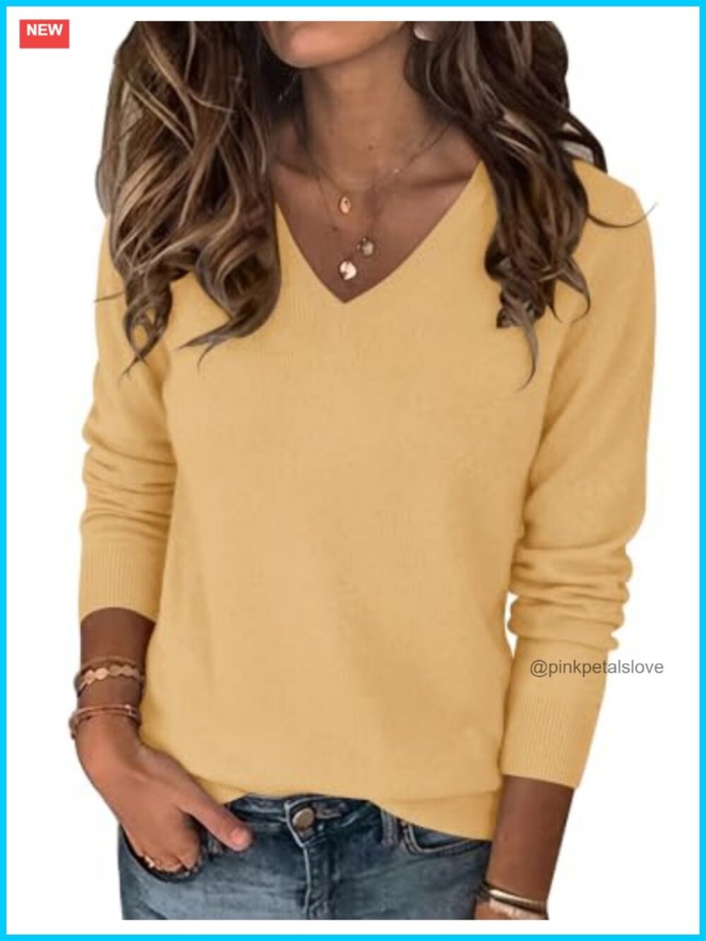 Wool Blend V Neck Long Sleeve Pullover Sweater Knit Top Fall